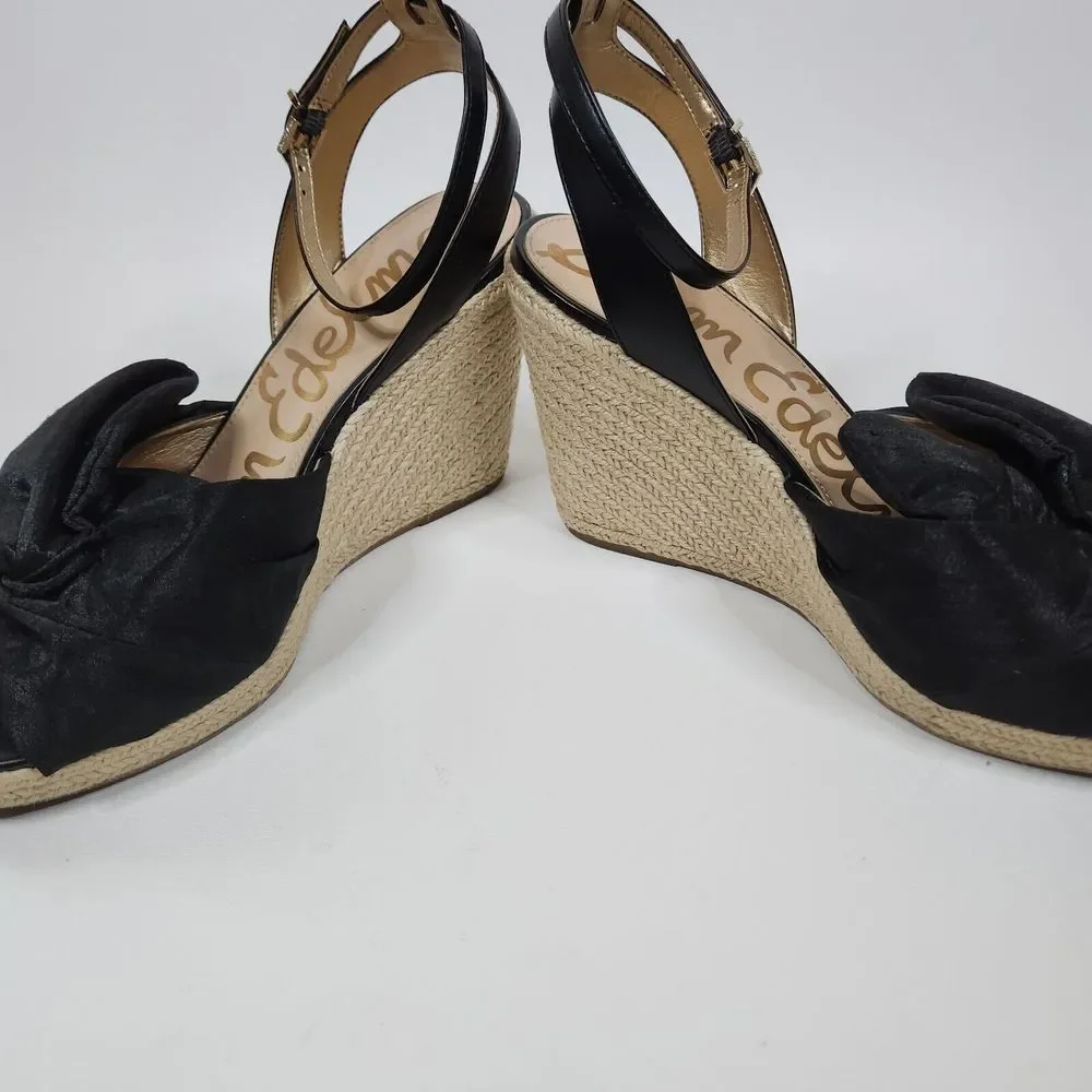 Sam Edelman Aubrey Wedge Sandals Espadrille Strappy Chic Bow Buckle Womens Sz 10